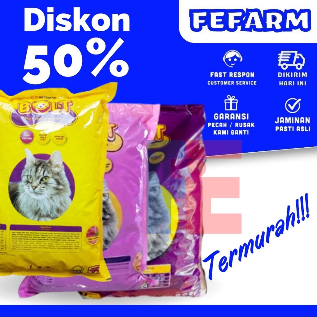 BOLT Makanan Kucing Pakan Kucing All Varian Rasa Salmon Ikan Donat FEFARM