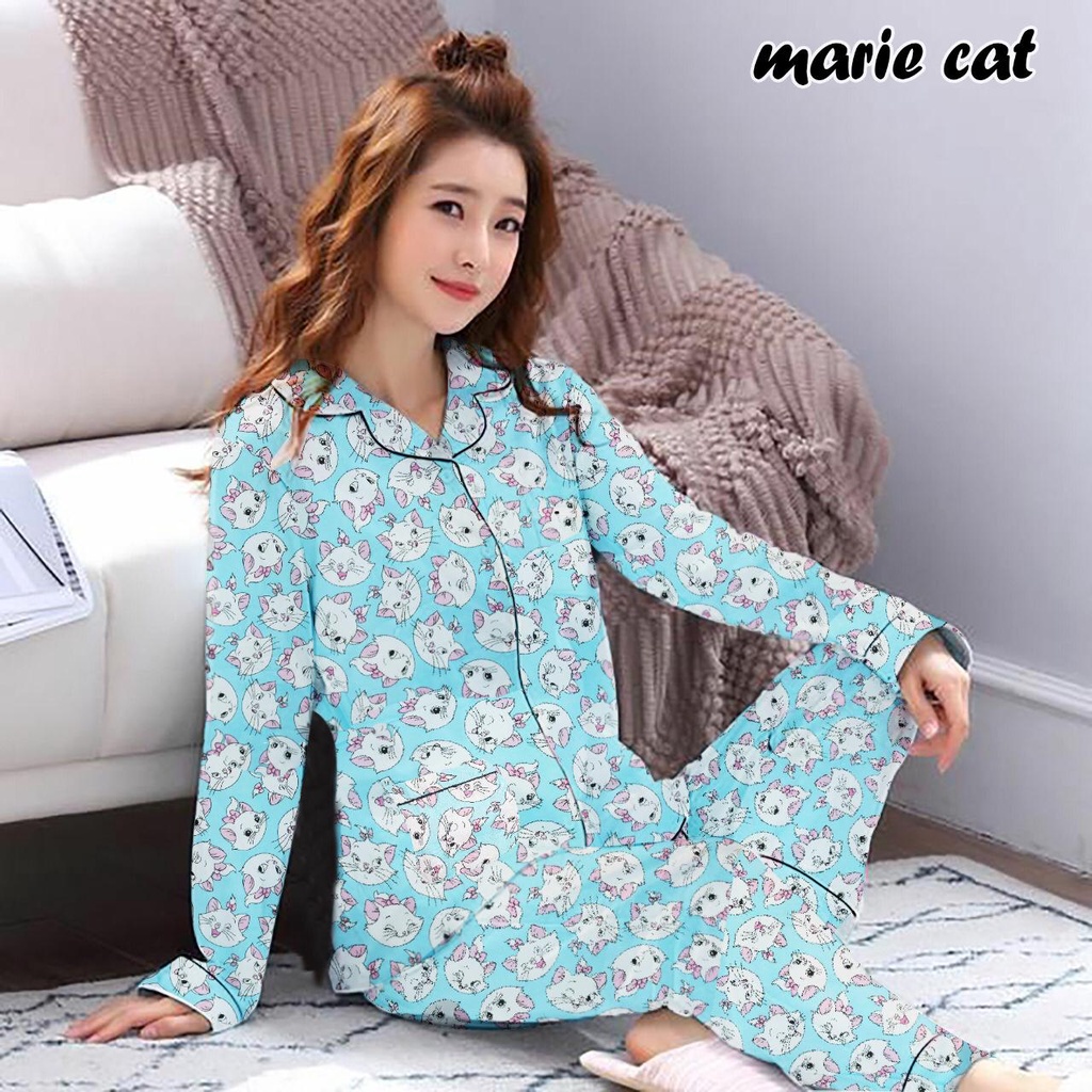 BAJU TIDUR WANITA/PIYAMA WANITA CANTIK BAHAN KATUN MOTIF KARAKTER MARRIE CAT CP/PP