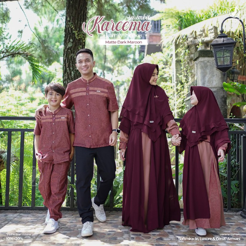 SARIMBIT KAREEMA MATTE DARK MAROON ALWA HIJAB ORIGINAL KOKO DEWASA DAD GAMIS DEWASA MOM KOKO ANAK BO