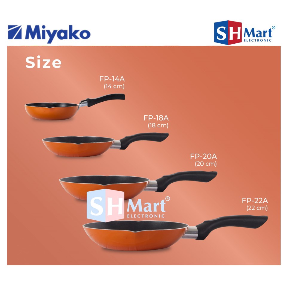 FRY PAN MIYAKO TEFLON ANTI LENGKET FP-18A / FP-20A / FP-22A PANCI PENGGORENGAN 18CM,20CM,22CM WITH BIBIR TUANG