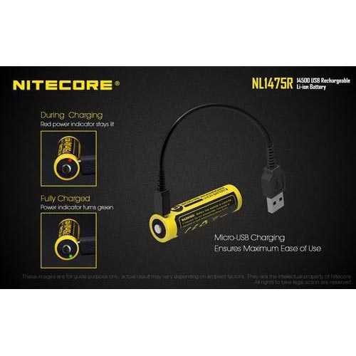 Best Seller ! NITECORE 14500 Micro USB Rechargeable Li-ion Battery 750mAh - NL1475R