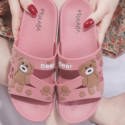 Sandal slop wanita impor Motif Bear Lucu - Mokaya 2059 (37-41) / Sandal slop ban 3 cewek-Pink
