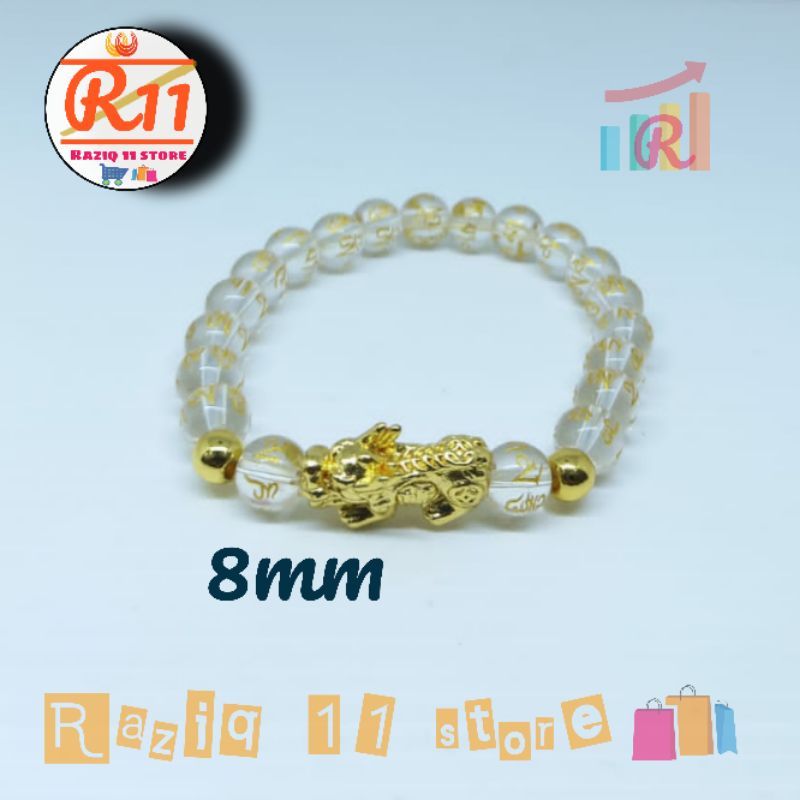 Gelang Batu Giok Mantra Budha Asli Kombinasi Pixiu 8mm