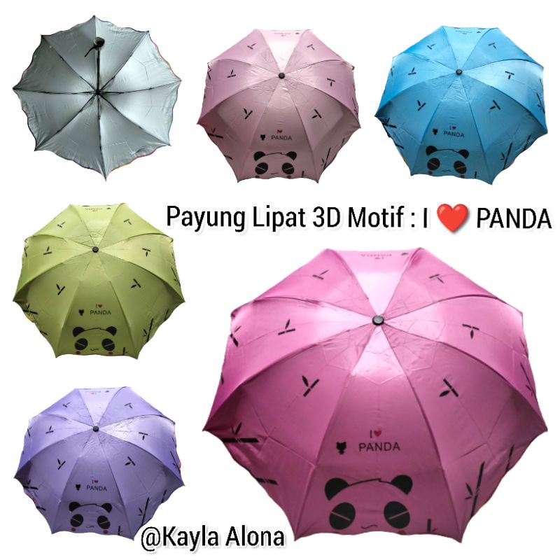 ( NF-428 )Payung Lipat 3D Motif : I ❤️Panda