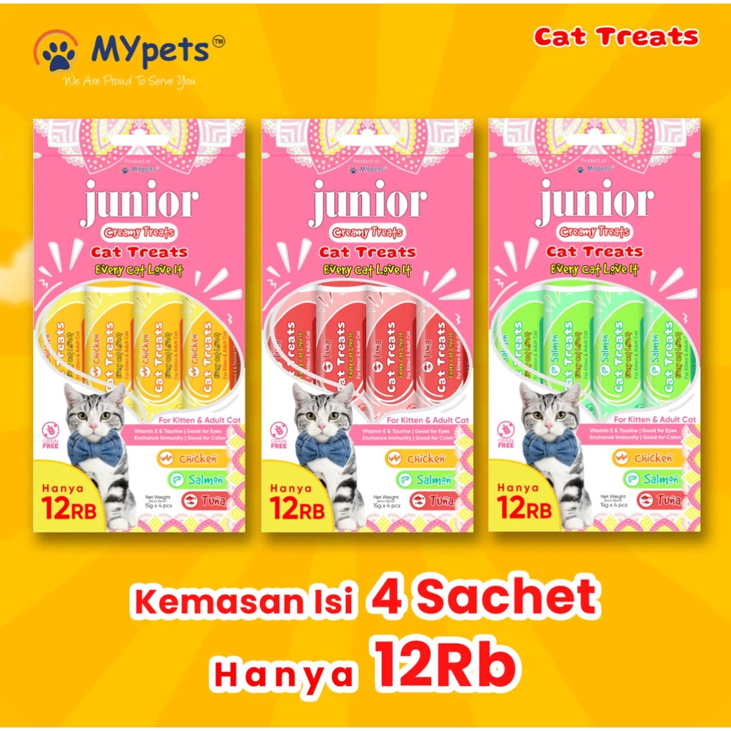 Junior Creamy Treats Snack Kucing Liquid Rasa Tuna Salmon Chicken