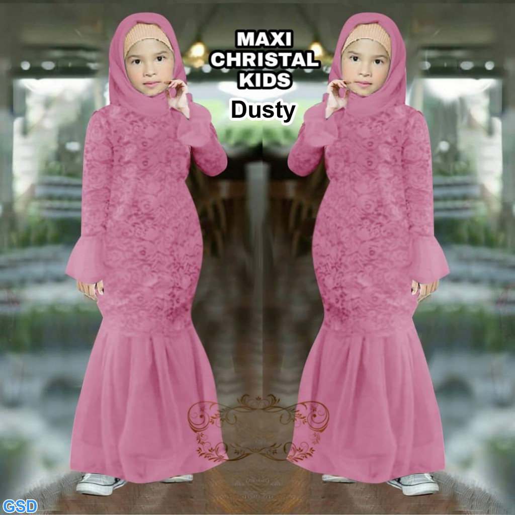 Maxi Christal Kids/Gaun Brukat Anak Perempuan Best Seller/ Gamis Brukat Murah /Pakaian Anak Duyung Diskon