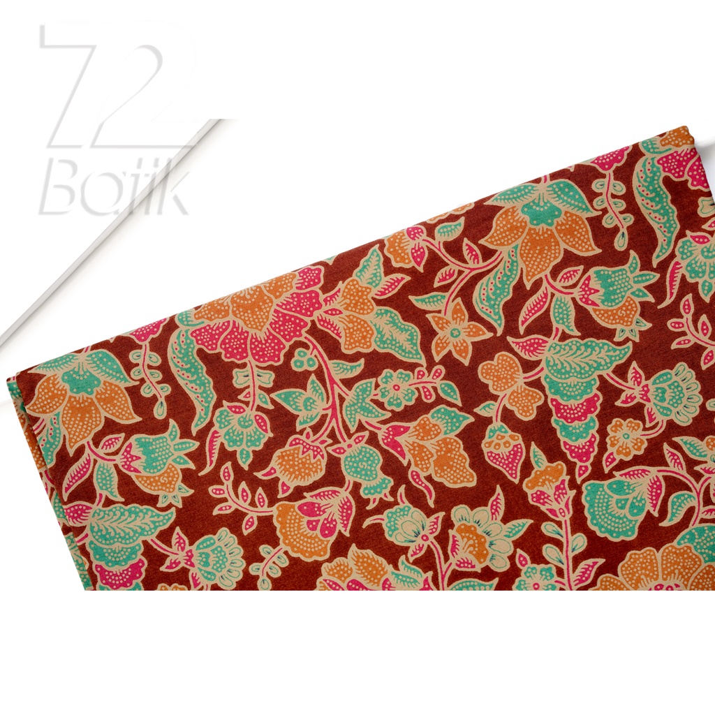 KAIN BATIK KATUN Premium Motif Kembang Warna Coklat Orange Hijau Merah 727718 Cap 72 Jarik Jarit Samping Kebat Panjang Batik Katun Modern Premium Bahan Seragam Batik Pernikahan Kantor Keluarga Murah Kamen Jadi Batik Bali Lembaran