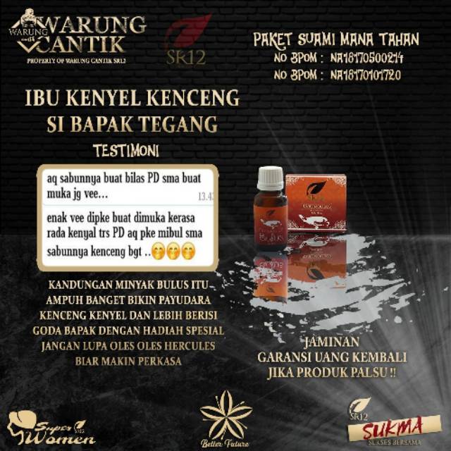 TERUJI  Duo Bulus SR12 Paket Suami Mana Tahan Minyak Pembesar Payudara dan Penis