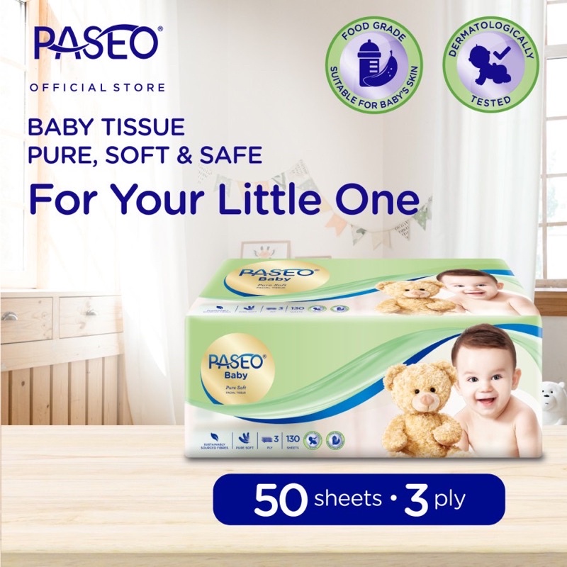 PASEO Baby Tissue Soft Pack Tisu Bayi Lembut Kemasan Family Pack 130s &amp; Travel Pack 50s