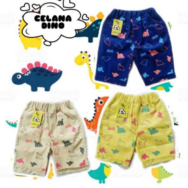 Celana pendek anak Dino serier Full print 1-5 tahun