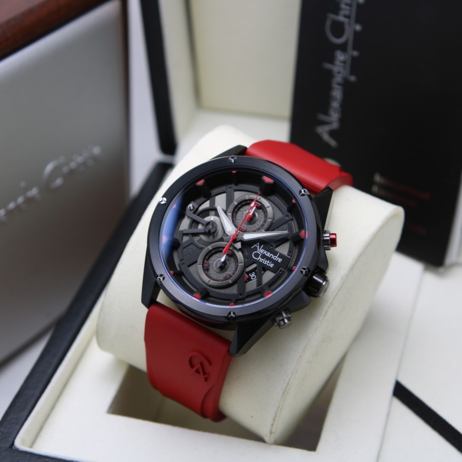 Jam Tangan Alexandre Christie AC 6620 Pria / AC6620 Rubber Red Original