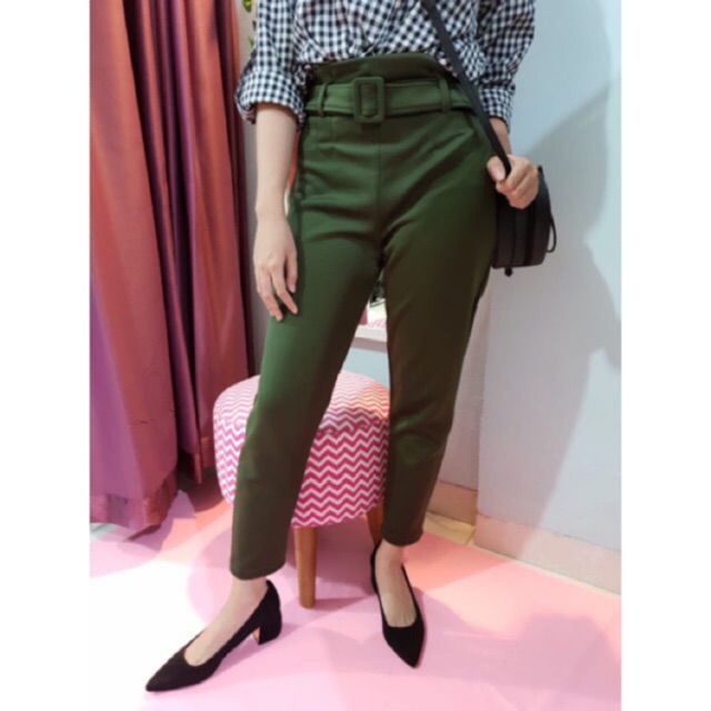 Millea Ring Belt Pants ( Tebal stretch BEST SELLER ) Celana Kantor Wanita | celana belt highwaist | cekana anti buncit