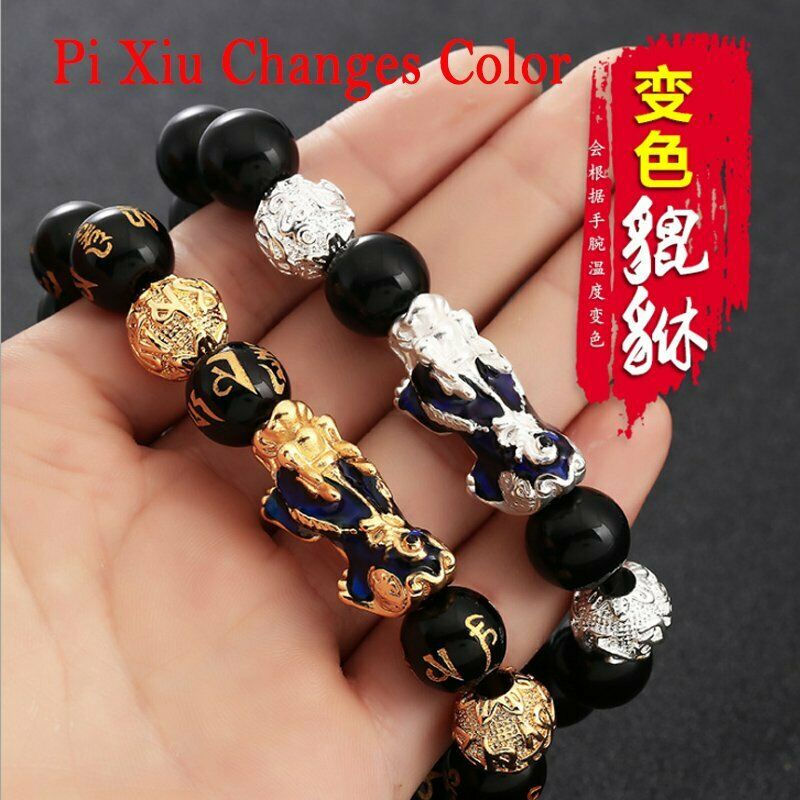 Pi Xiu Gelang Tangan Batu Obsidian Warna Hitam Untuk Keberuntungan