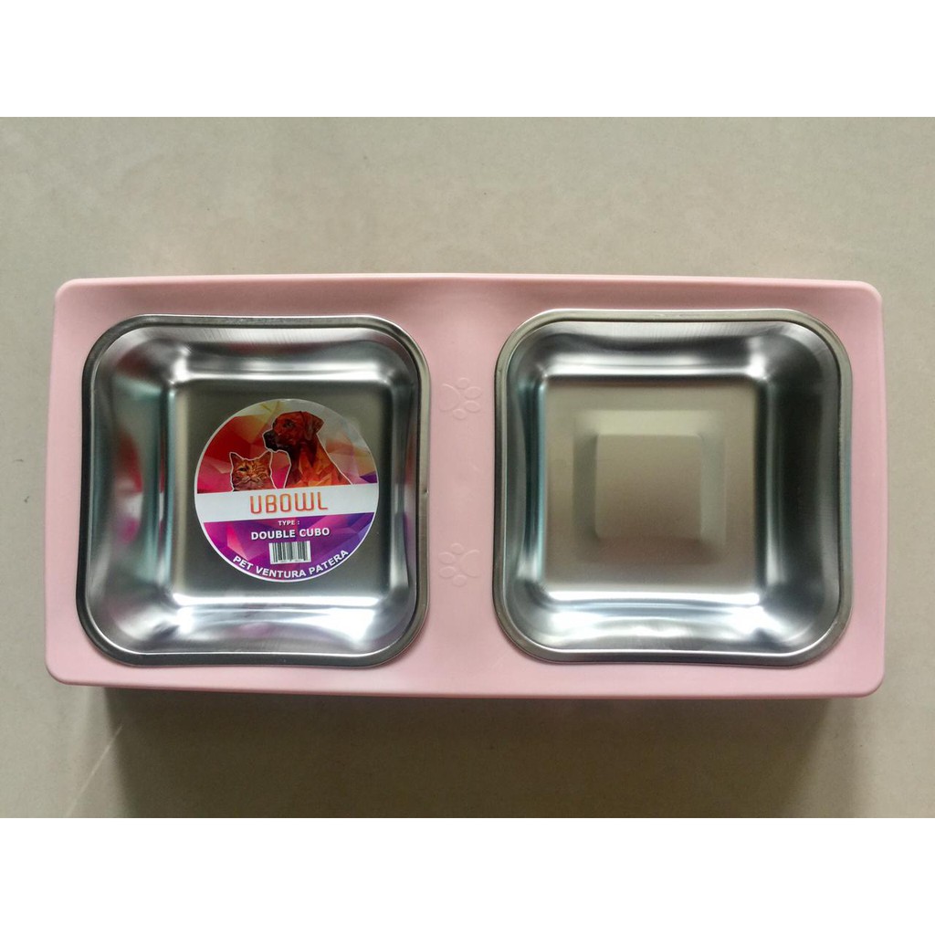 UBOWL Cubo Double Tempat Makan Minum Kucing Anjing Plastik Stainless