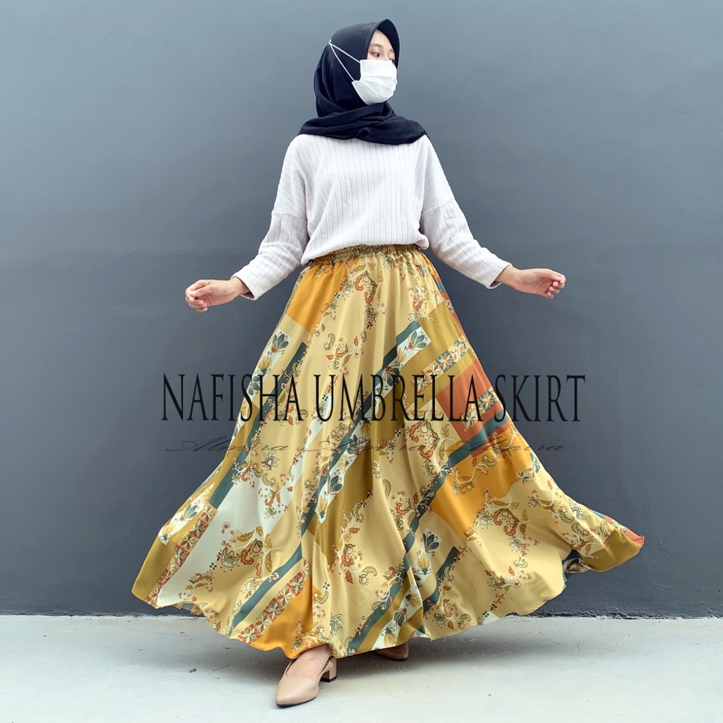 Rok Panjang Wanita Payung Muslimah Nafisha Umbrella Skirt Rok Flare Katun Griyaraditya Almira