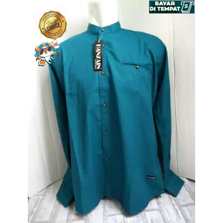 PROMO BAJU KEMEJA KOKO HANZAIN - Biru Toska Bahan Sigaret Berkualitas Terbaik Lengan Panjang