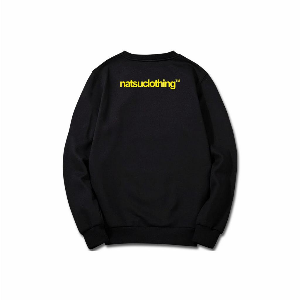 Natsu Co, Sweater Crewneck Pria Simple Logo N Kuning Depan Belakang