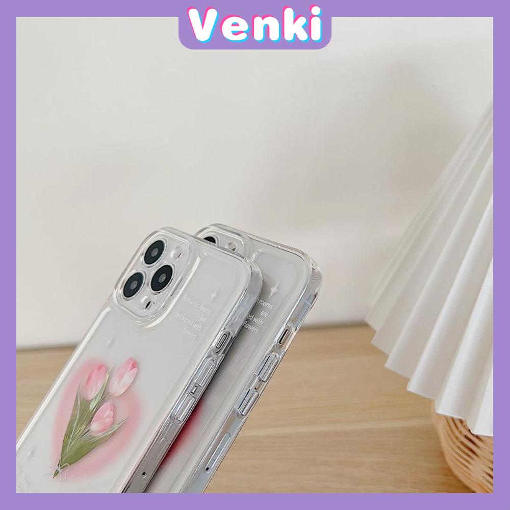 iPhone Case Luxury Silicone Soft Case Clear Case Shockproof Protection Camera Pink Tulip Flower Compatible For iPhone 11 iPhone 13 Pro Max iPhone 12 Pro Max iPhone 7Plus iPhone xr