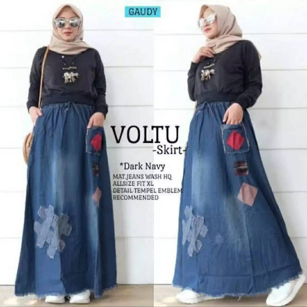 Rok Jeans Murah Panjang / Jeans Rok Tempel & Ripped Variasi Panjang Rok Wanita Dewasa
