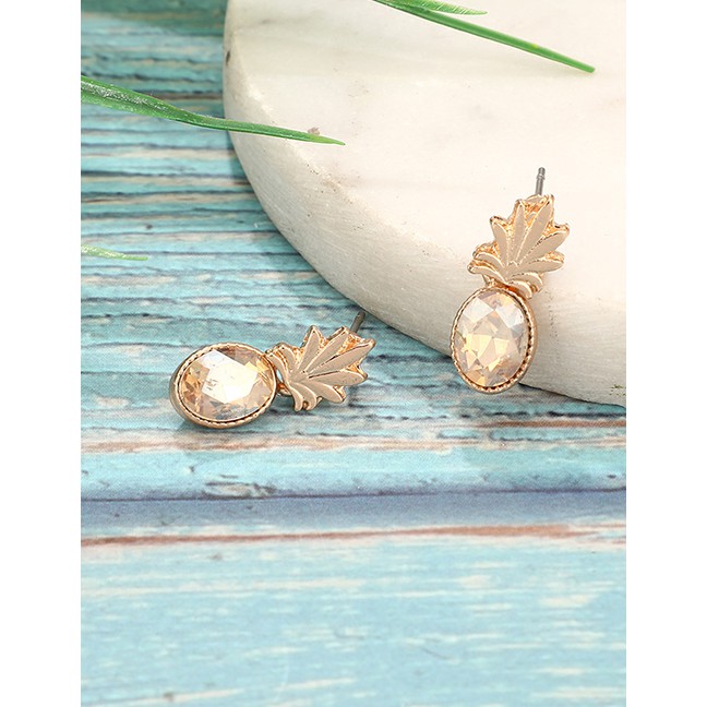 LRC Anting Tusuk Fashion Gold Alloy Studded Pineapple Earrings F78105