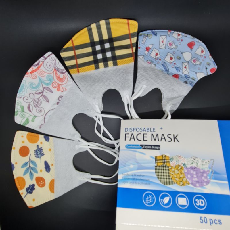 Masker Duckbill Motif/Masker Motif Model Duckbill 3Ply Premium Impor Sekali Pakai