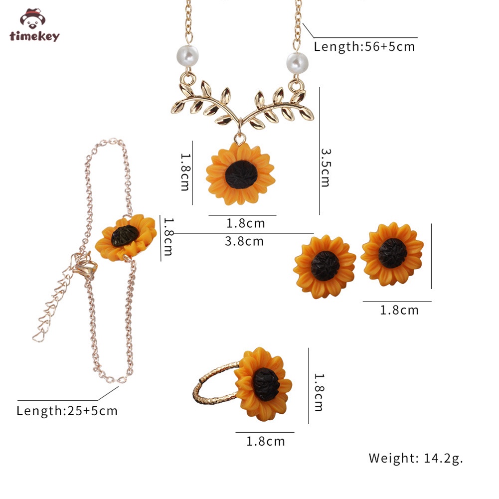 【TK】Fashion Bohemia Sunflower Earrings Necklace Ring Bracelet Set Creative Dangle Jewelry Gift Kit