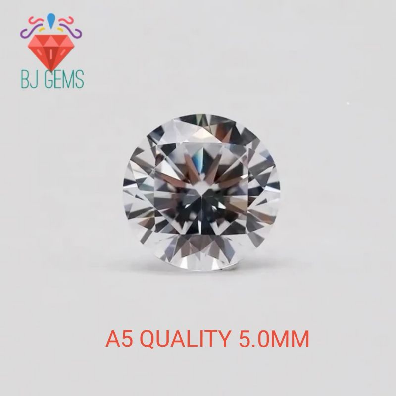 Batu Cubic ZIrconia White 5MM Kualitas A5 Round Heart And Arrow Cutting