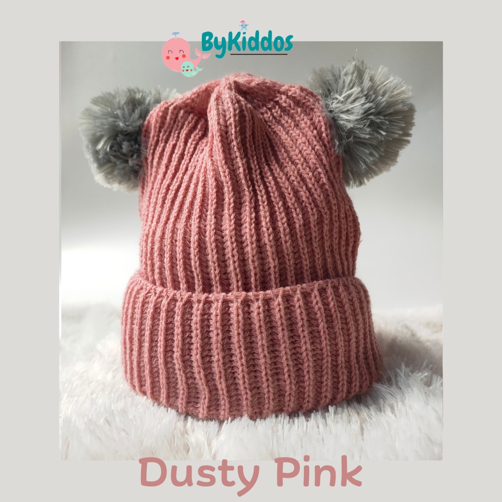 ByKiddos - Topi Rajut Anak Pompom / Topi Rajut Bayi Pompom / Topi Kupluk Pompom Anak / Topi Kupluk Pompom Bay