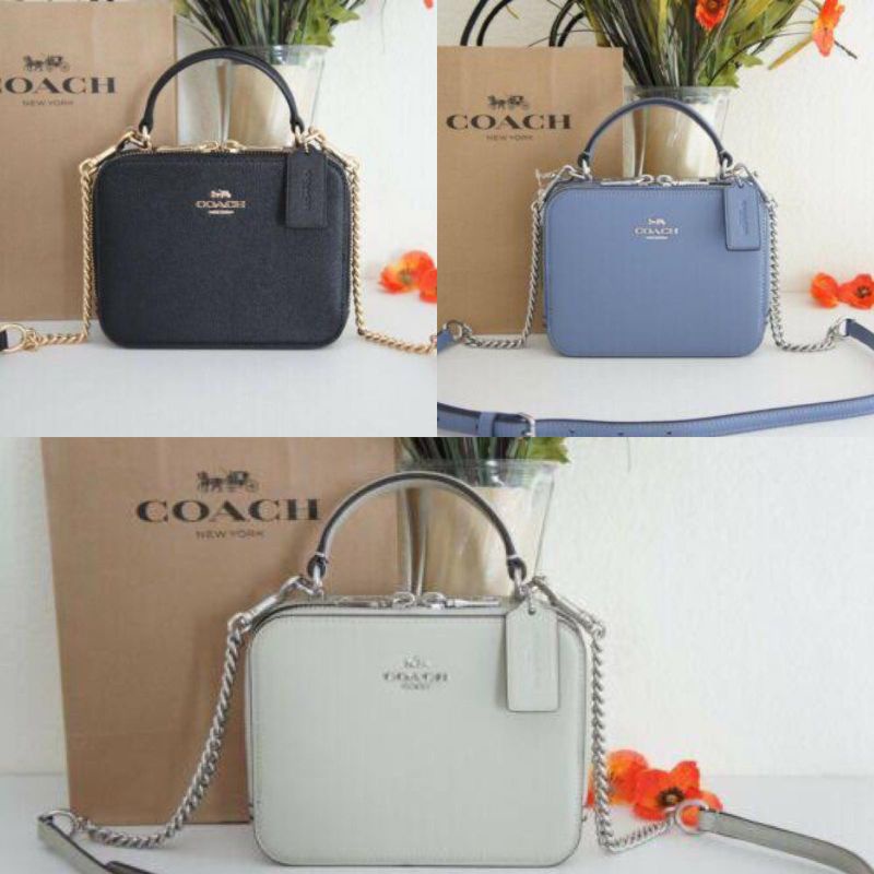 Coach Leather Boxy Crossbody Bag Bubblegum pink black white original authentic tas selempang slingba