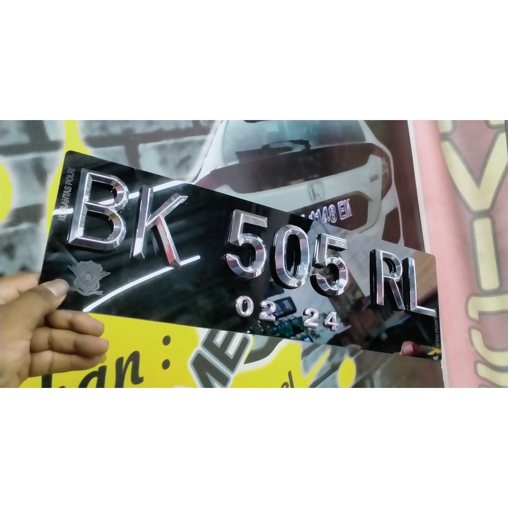 Plat Mobil Timbul Chrome Segi 5 Lancip