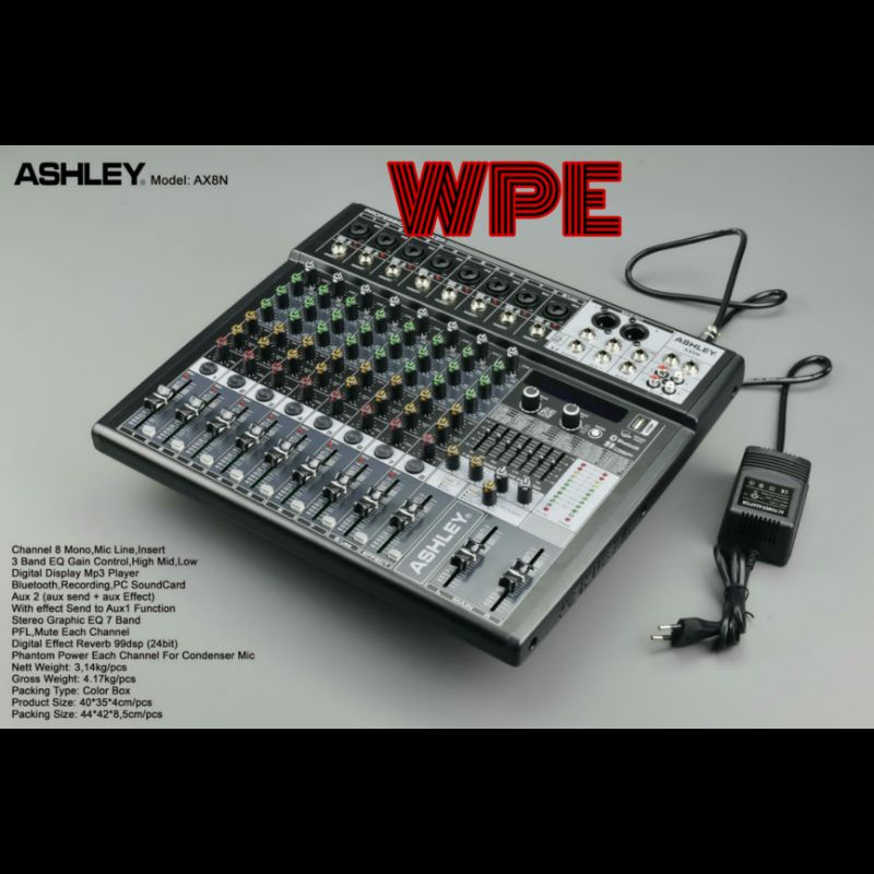 MIXER ASHLEY AX8N/AX 8N ( 8CH FULL )USB,MP3,BLUETOOTH NEW DSP99