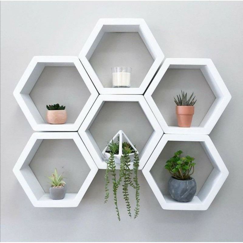 Rak kayu segi 6 Hexagonal HARGA 1pc ambalan heksagonal segi enam PUTIH Rak serbaguna