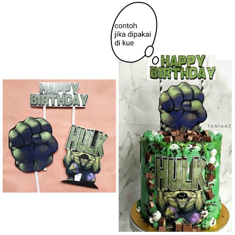 1 set topper toper hiasan tusukan kue cake nasi tumpeng ulang tahun happy birthday karakter hulk