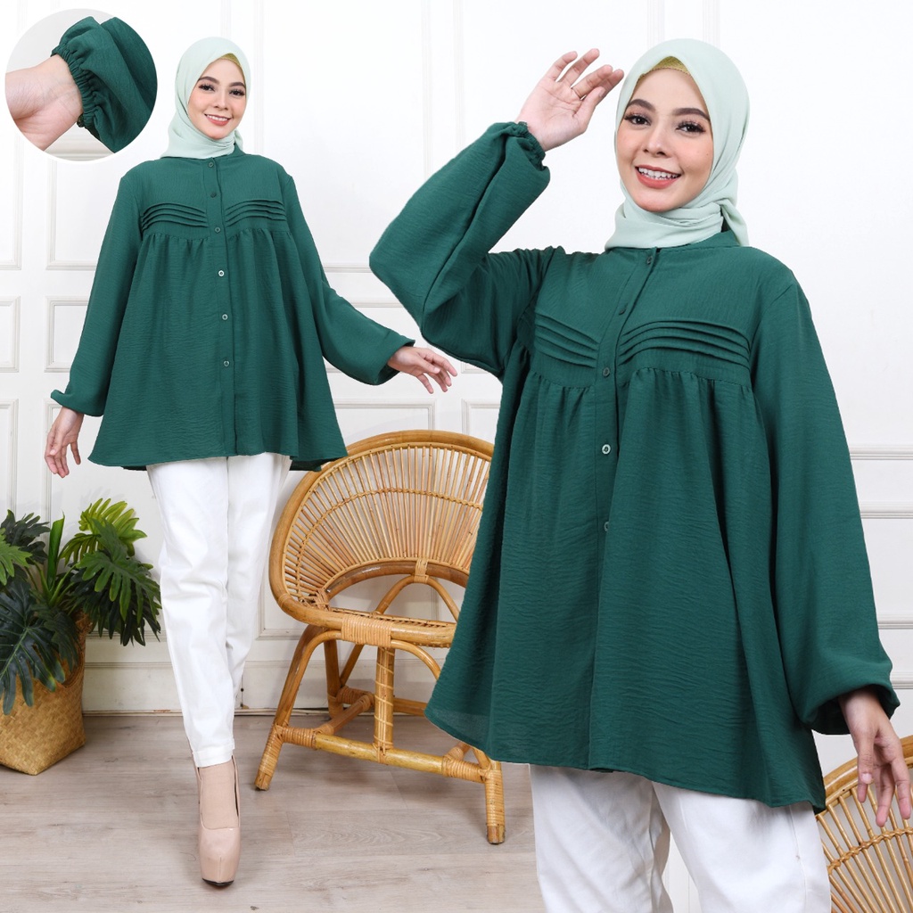 Kemeja Wanita Blouse Opnesel Baby Doll Crinkle Premium Fit to XL