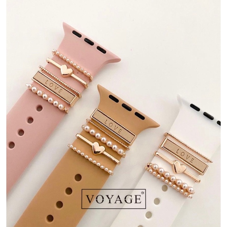 Aksesoris cincin Apple watch rosegold metal pearl hati love untuk strap dekorasi charm tali jam series 8 ULTRA 7 4 5 2 1 41mm 49mm 45mm 40mm 42mm 38mm