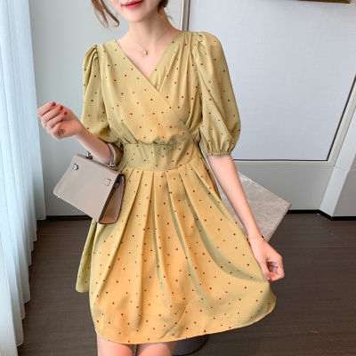 polka dot dress beige