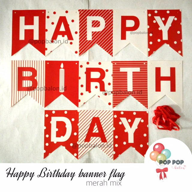 Banner Bunting Flag Happy Birthday Motif Warna Merah Shopee