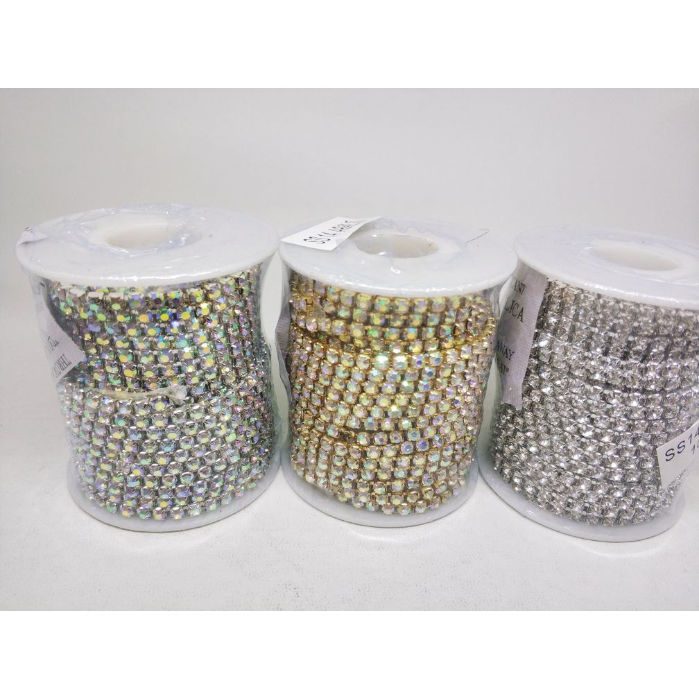Permata/ Diamond Cangkang Renteng Rapat ss14 Silver/Gold AB KW1. per roll