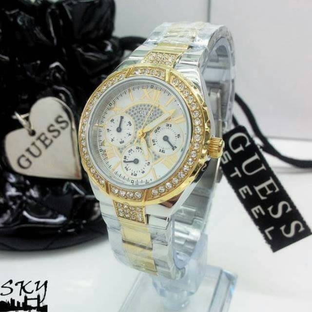 Jam Tangan Wanita Guess W0111L5 Tali Rantai Original Murah