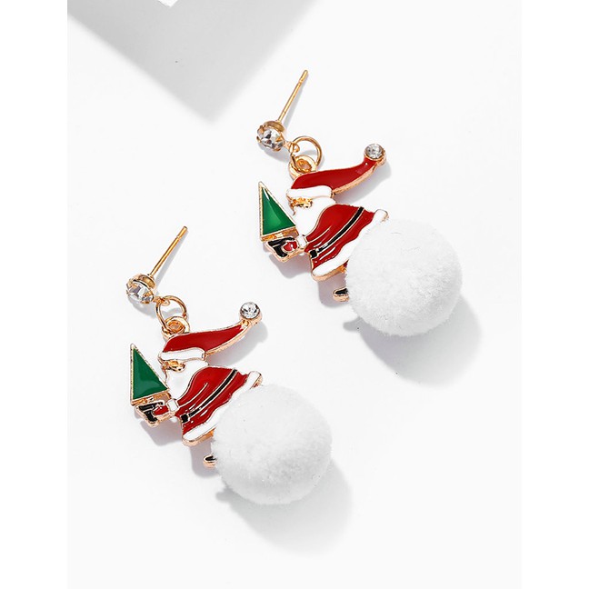 LRC Anting Tusuk Fashion Gold Snowball Drop Oil Alloy Christmas Snowman Earrings D16226