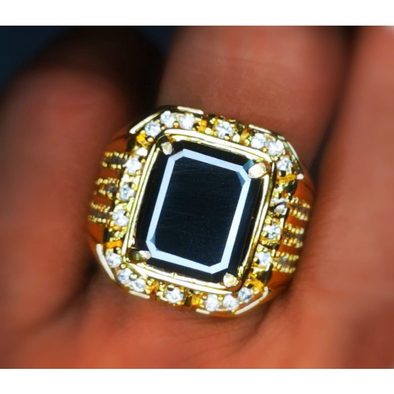 Batu cincin permata Black diamond octagon memo SGR