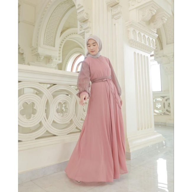 Ready Stok, Jastip : Gamaleea - Anika Dress Warna Mauve Size M