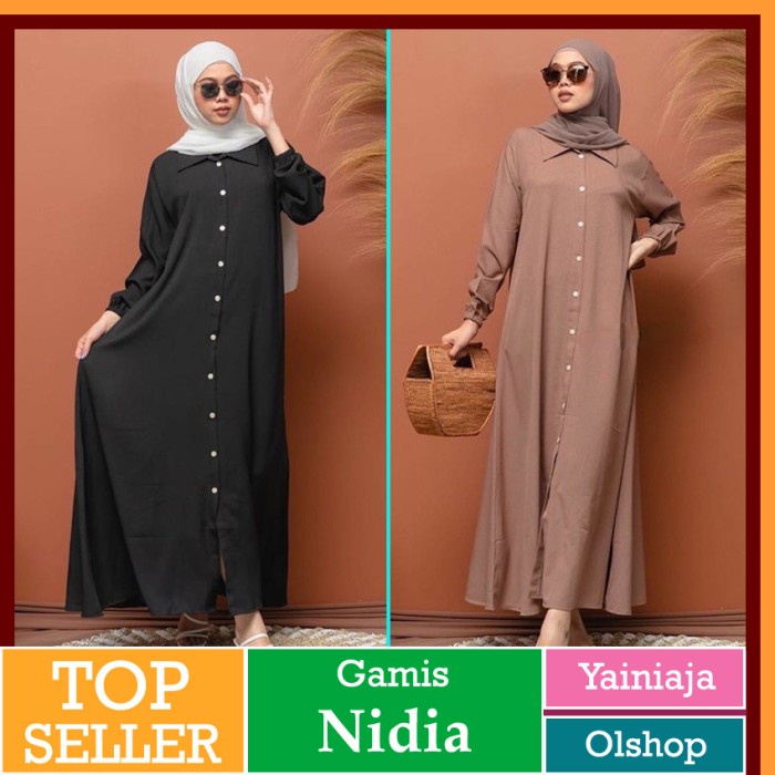 Gamis wanita midi dress muslim model baju lebaran wanita - abu muda