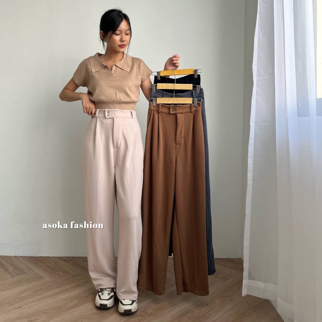 ASOKA Violyn Pants 2122 - Celana Kulot Waffle - Celana Casual Wanita