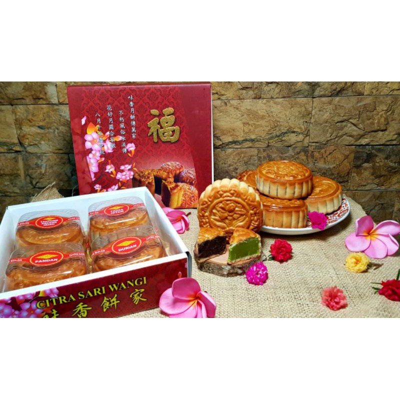 

Kue Bulan mooncake Tauyung Durian / kombinasi 4 rasa Citra sari wangi Bali Cswbali