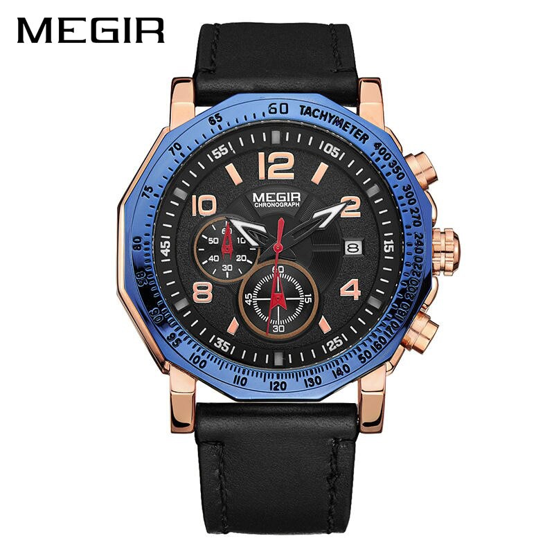 MEGIR 2048 Jam Tangan Pria Analog Chronograph Tali Kulit WATCHKITE WKOS