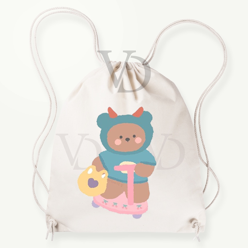 TOTE BAG KANVAS MOTIF beruang lucu / cute bear TOTE BAG / TAS BELANJA