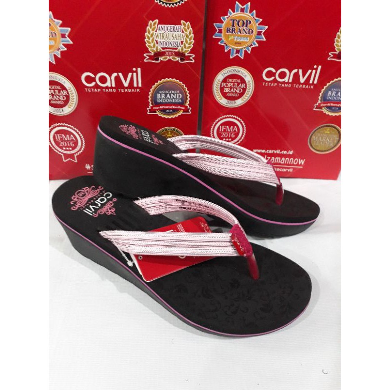 sandal jepit spons tinggi wanita Carvil zucca original pink