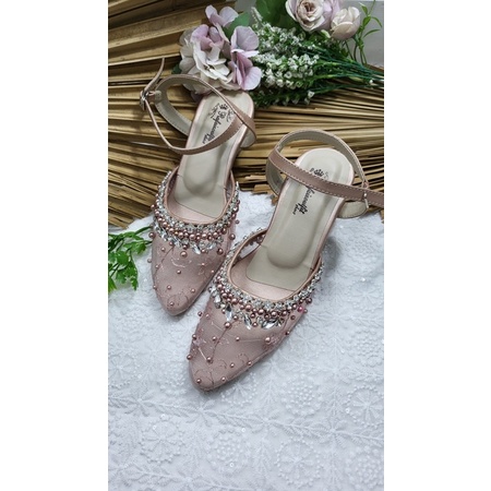 sepatu syantika tali rosegold tinggi 3cm kaca