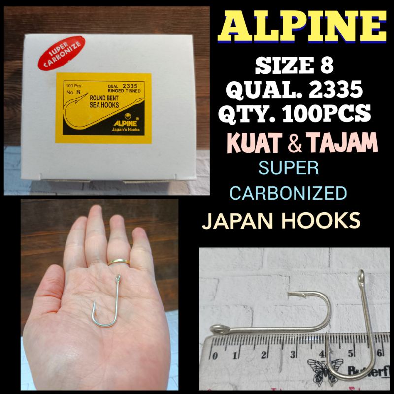 KAIL ALPINE SIZE 8 QUAL.2335 QTY.100 SUPER CARBONIZED ROUND BENT SEA HOOK KAIL PANCING ALPINE KAIL K
